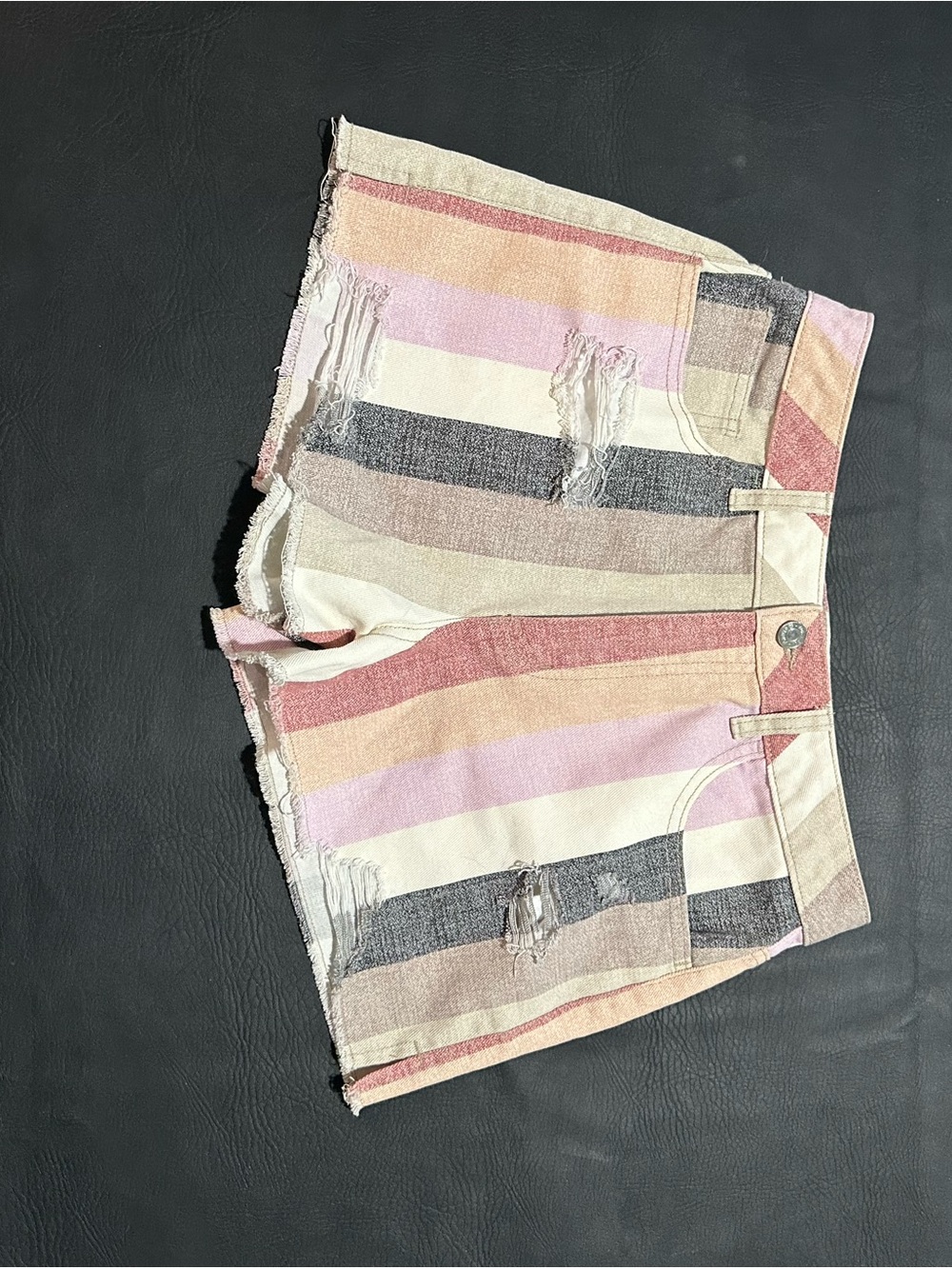 Forever 21 Multicolor Striped Distressed Jean Shorts in Pink, Cream, Tan, Gray